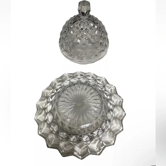 Vintage Cube/Cubist Fostoria American Clear Glass Round Dome Covered Butter Dish - Picture 1 of 13